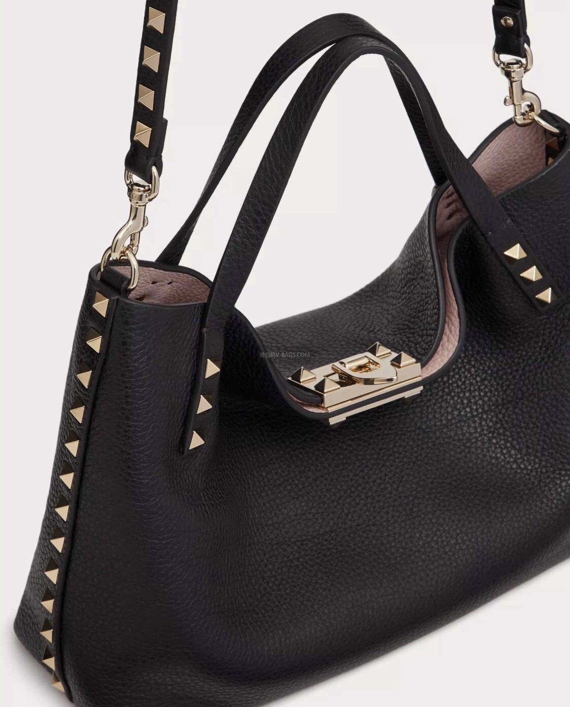 Valentino Garavani Rockstud Tote Bag in Black Grainy Calfskin